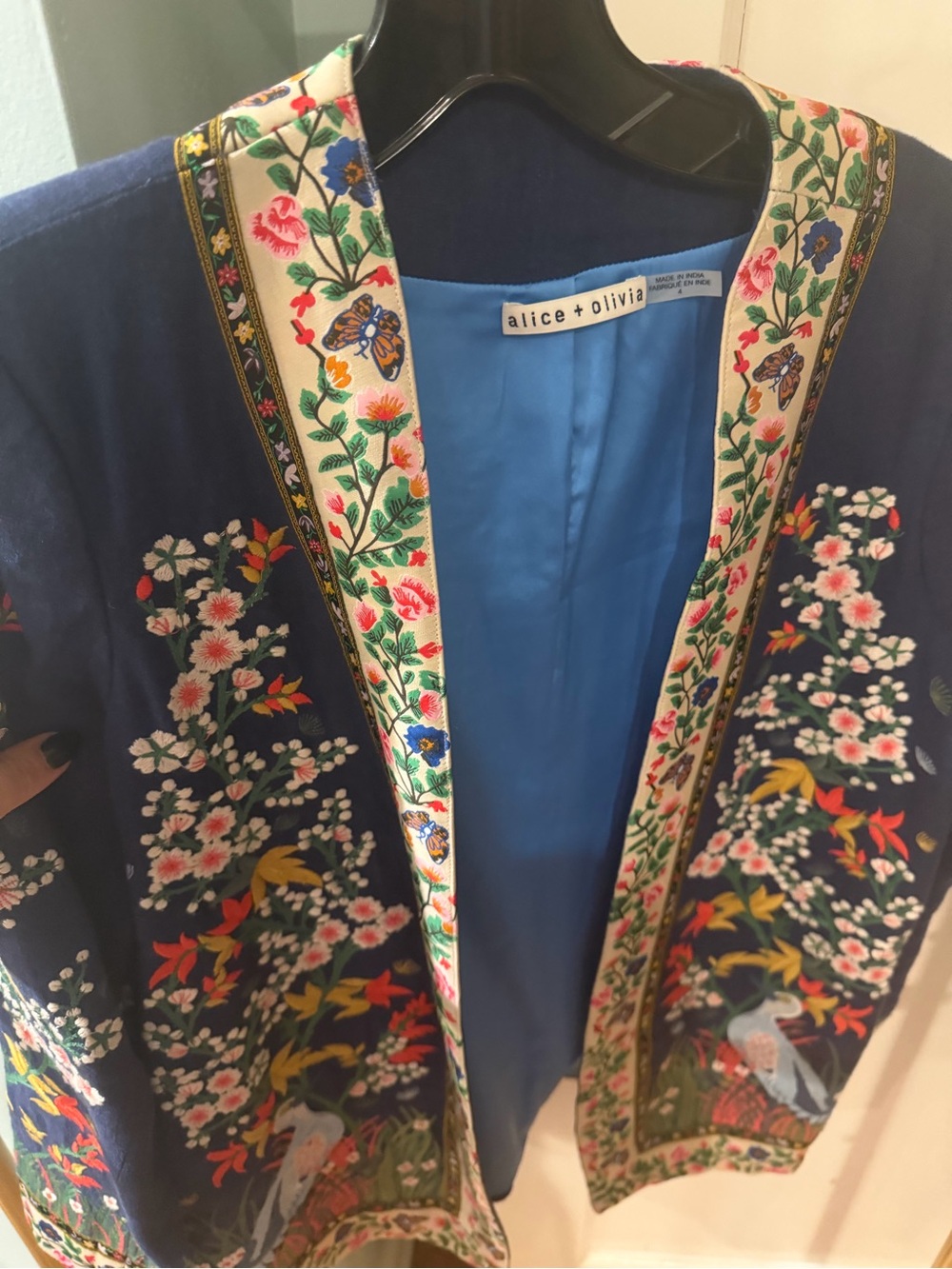 Alice + Olivia Navy Embroidered Floral & Bird Open Jacket - Picture 3 of 5